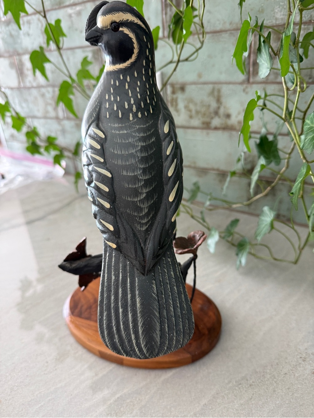 Vintage Chris Olson Hand Carved Wood California Quail Sculpture Signed Wildlife - Picture 3 of 13